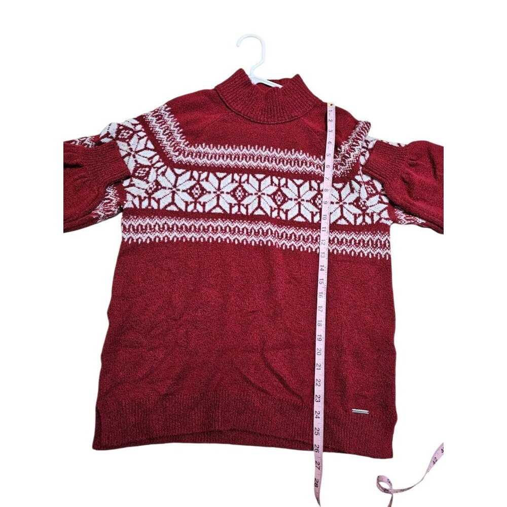 Abercrombie & Fitch Women’s Large Red Fair Isle Mock Neck Knit Sweater Preppy - Picture 7 of 7